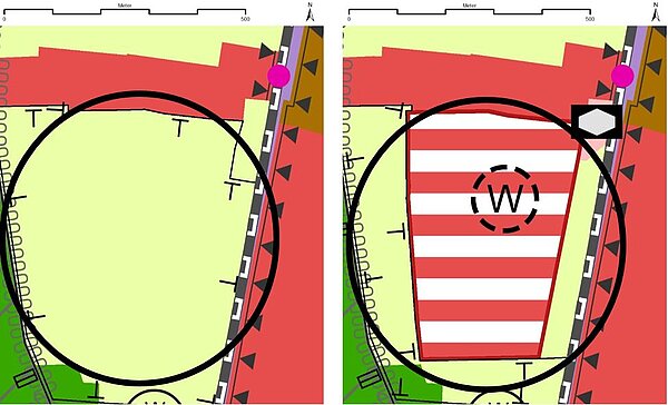 Zeichnerische Gegenüberstellung der bestehenden und geplanten Darstellung der Einzeländerung