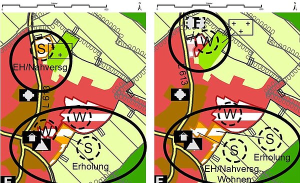 Zeichnerische Gegenüberstellung der bestehenden und geplanten Darstellung der Einzeländerung
