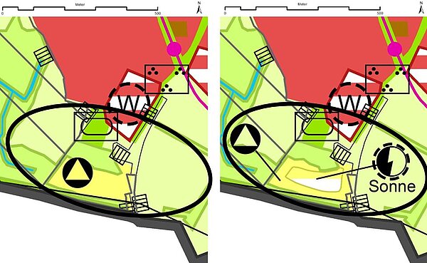 Zeichnerische Gegenüberstellung der bestehenden und geplanten Darstellung der Einzeländerung