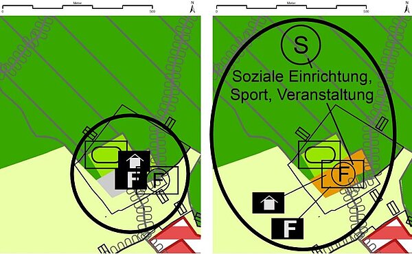 Zeichnerische Gegenüberstellung der bestehenden und geplanten Darstellung der Einzeländerung