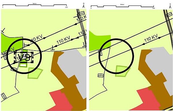 Zeichnerische Gegenüberstellung der bestehenden und geplanten Darstellung der Einzeländerung