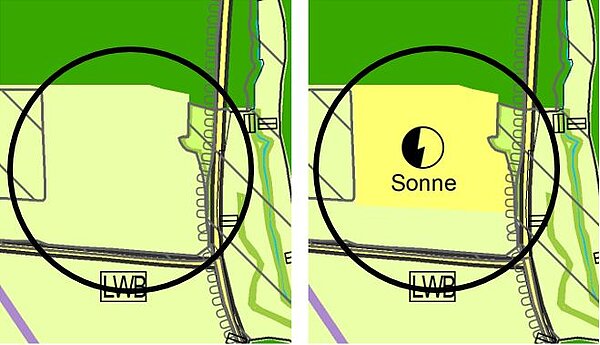 Zeichnerische Gegenüberstellung der bestehenden und geplanten Darstellung der Einzeländerung
